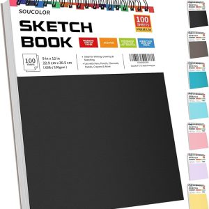 Soucolor 9" x 12" Sketch Book, 1-Pack 100 Sheets
